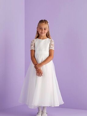 Girls White Lace Sleeve A-Line Kids Dress